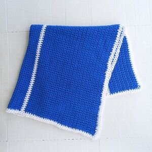 Handmade Crochet Knitted Baby Crib Afghan Blanket - Royal Blue - Toddler - Soft